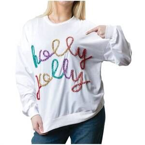 NEW TOP IT OFF holly jolly sweatshirt in white